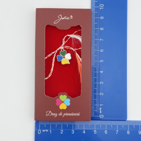 Martisor Pandantiv, Jolie, Drag de Primavara, Model Trifoi Color, Rosu/Negru [2]