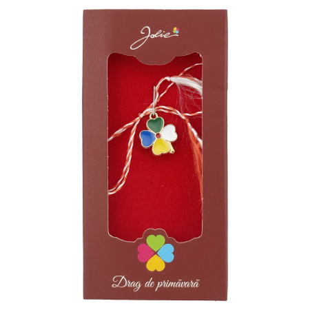 Martisoare Traditionale - Martisor Pandantiv, Jolie, Drag de Primavara, Model Trifoi Color, Rosu/Negru