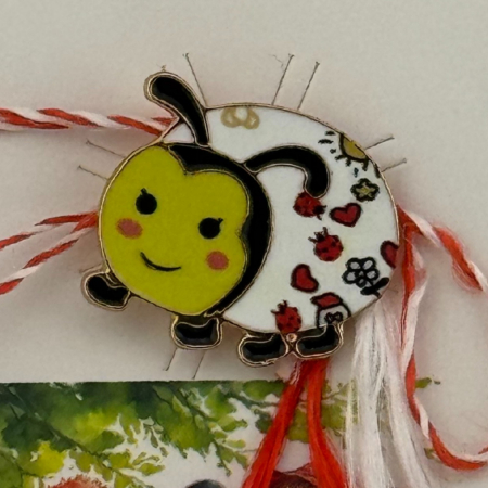 Martisor pentru copii, Jolie, Material Metal, Ambalaj Carton cu Design, Dimensiune Brosa Aproximativ 2x2 cm, Model Buburuza, Multicolor [1]