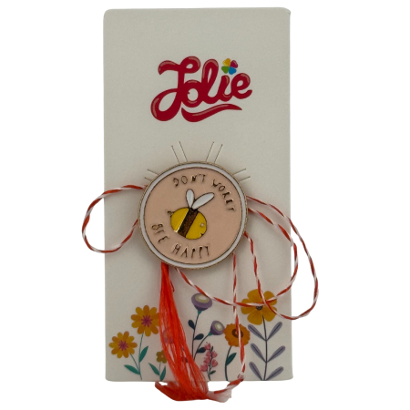 Sub 99 Lei - Martisor pentru copii, Jolie, Material Metal, Ambalaj Carton cu Design, Dimensiune Brosa Aproximativ 2x2 cm, Multicolor, cu Mesaj, Model Albinuta