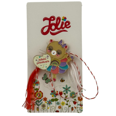 Sub 99 Lei - Martisor pentru copii, Jolie, Material Metal, Ambalaj Carton cu Design, Dimensiune Brosa Aproximativ 2x2 cm, Multicolor, cu Mesaj, Model Balerina