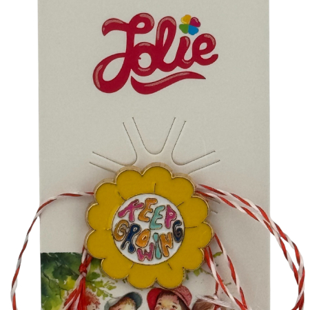 Martisor pentru copii, Jolie, Material Metal, Ambalaj Carton cu Design, Dimensiune Brosa Aproximativ 2x2 cm, Multicolor, cu Mesaj, Model Soare [2]