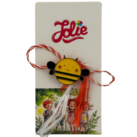Martisor Insigna Copii - Martisor pentru copii, Jolie, Material Metal, Ambalaj Carton cu Design, Dimensiune Brosa Aproximativ 2x2 cm, Multicolor, Model Albinuta