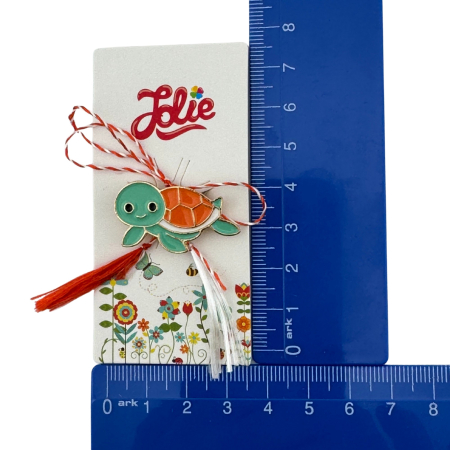 Martisor pentru copii, Jolie, Material Metal, Ambalaj Carton cu Design, Dimensiune Brosa Aproximativ 2x2 cm, Multicolor, Model Broasca Testoasa [3]
