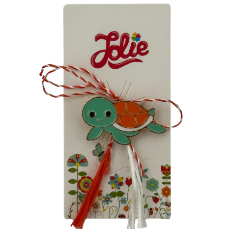 Sub 99 Lei - Martisor pentru copii, Jolie, Material Metal, Ambalaj Carton cu Design, Dimensiune Brosa Aproximativ 2x2 cm, Multicolor, Model Broasca Testoasa