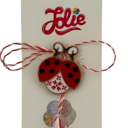 Martisor pentru copii, Jolie, Material Metal, Ambalaj Carton cu Design, Dimensiune Brosa Aproximativ 2x2 cm, Multicolor, Model Buburuza [2]