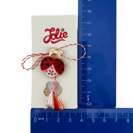 Martisor pentru copii, Jolie, Material Metal, Ambalaj Carton cu Design, Dimensiune Brosa Aproximativ 2x2 cm, Multicolor, Model Buburuza [3]