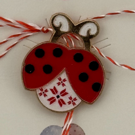 Martisor pentru copii, Jolie, Material Metal, Ambalaj Carton cu Design, Dimensiune Brosa Aproximativ 2x2 cm, Multicolor, Model Buburuza [1]