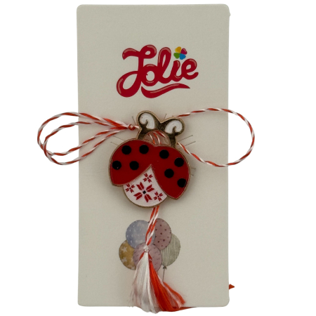 Sub 99 Lei - Martisor pentru copii, Jolie, Material Metal, Ambalaj Carton cu Design, Dimensiune Brosa Aproximativ 2x2 cm, Multicolor, Model Buburuza