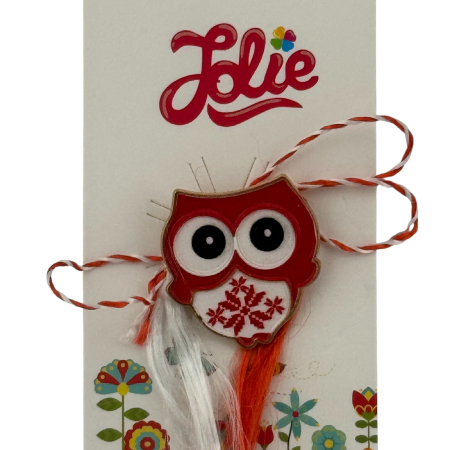 Martisor pentru copii, Jolie, Material Metal, Ambalaj Carton cu Design, Dimensiune Brosa Aproximativ 2x2 cm, Multicolor, Model Bufnita [2]
