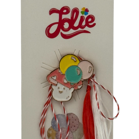 Martisor pentru copii, Jolie, Material Metal, Ambalaj Carton cu Design, Dimensiune Brosa Aproximativ 2x2 cm, Multicolor, Model Ciuperca si Baloane [2]