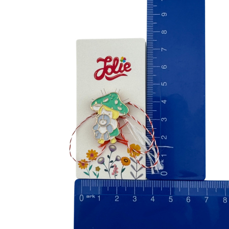 Martisor pentru copii, Jolie, Material Metal, Ambalaj Carton cu Design, Dimensiune Brosa Aproximativ 2x2 cm, Multicolor, Model Ciuperca si Ursulet [3]
