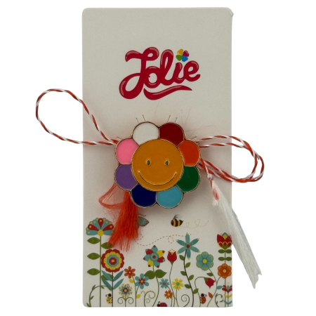 Martisor Insigna Copii - Martisor pentru copii, Jolie, Material Metal, Ambalaj Carton cu Design, Dimensiune Brosa Aproximativ 2x2 cm, Multicolor, Model Floare