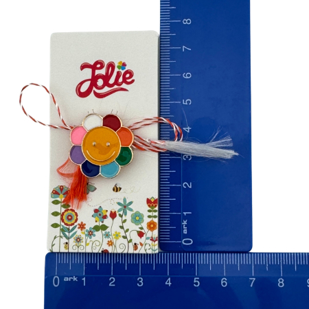 Martisor pentru copii, Jolie, Material Metal, Ambalaj Carton cu Design, Dimensiune Brosa Aproximativ 2x2 cm, Multicolor, Model Floare [3]