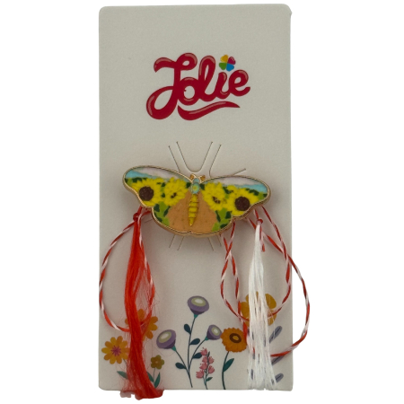 Sub 99 Lei - Martisor pentru copii, Jolie, Material Metal, Ambalaj Carton cu Design, Dimensiune Brosa Aproximativ 2x2 cm, Multicolor, Model Fluturas