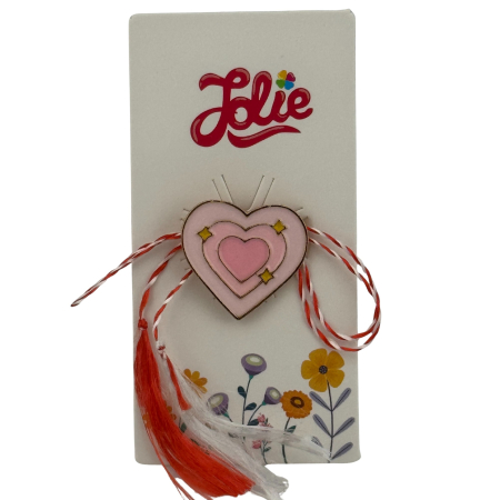 Martisor Insigna Copii - Martisor pentru copii, Jolie, Material Metal, Ambalaj Carton cu Design, Dimensiune Brosa Aproximativ 2x2 cm, Multicolor, Model Inima