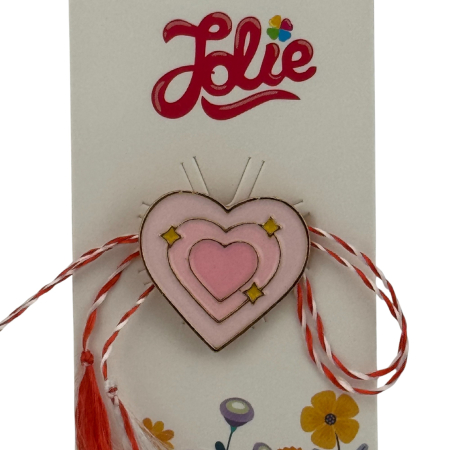 Martisor pentru copii, Jolie, Material Metal, Ambalaj Carton cu Design, Dimensiune Brosa Aproximativ 2x2 cm, Multicolor, Model Inima [2]
