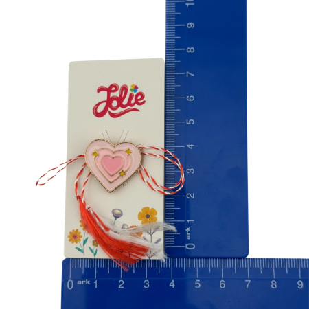 Martisor pentru copii, Jolie, Material Metal, Ambalaj Carton cu Design, Dimensiune Brosa Aproximativ 2x2 cm, Multicolor, Model Inima [3]