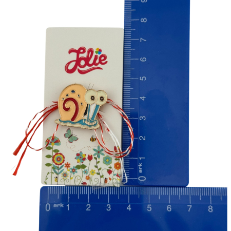 Martisor pentru copii, Jolie, Material Metal, Ambalaj Carton cu Design, Dimensiune Brosa Aproximativ 2x2 cm, Multicolor, Model Melc [3]