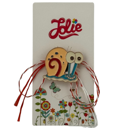Sub 99 Lei - Martisor pentru copii, Jolie, Material Metal, Ambalaj Carton cu Design, Dimensiune Brosa Aproximativ 2x2 cm, Multicolor, Model Melc