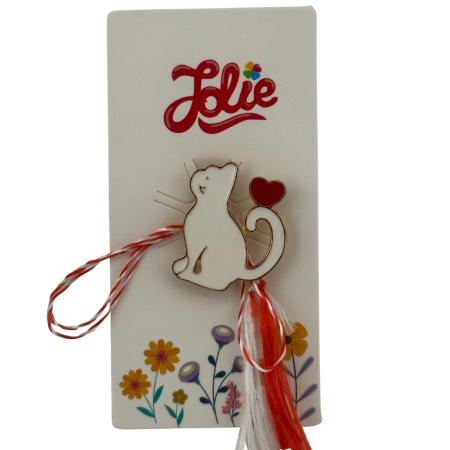 Sub 99 Lei - Martisor pentru copii, Jolie, Material Metal, Ambalaj Carton cu Design, Dimensiune Brosa Aproximativ 2x2 cm, Multicolor, Model Pisica