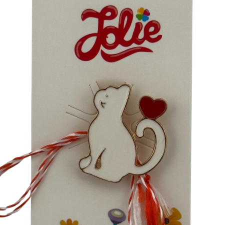 Martisor pentru copii, Jolie, Material Metal, Ambalaj Carton cu Design, Dimensiune Brosa Aproximativ 2x2 cm, Multicolor, Model Pisica [2]