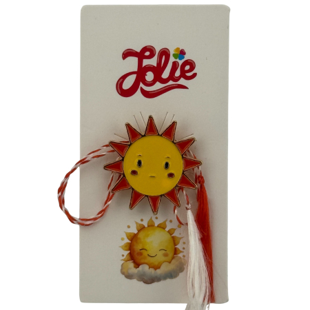 Martisor Insigna Copii - Martisor pentru copii, Jolie, Material Metal, Ambalaj Carton cu Design, Dimensiune Brosa Aproximativ 2x2 cm, Multicolor, Model Soare