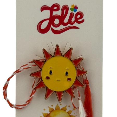 Martisor pentru copii, Jolie, Material Metal, Ambalaj Carton cu Design, Dimensiune Brosa Aproximativ 2x2 cm, Multicolor, Model Soare [2]