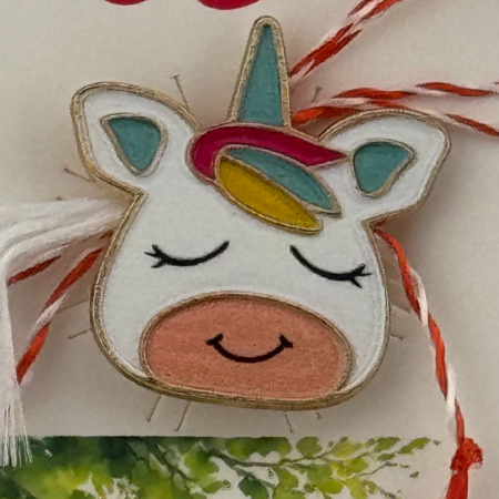 Martisor pentru copii, Jolie, Material Metal, Ambalaj Carton cu Design, Dimensiune Brosa Aproximativ 2x2 cm, Multicolor, Model Unicorn [1]