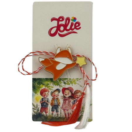 Martisor Insigna Copii - Martisor pentru copii, Jolie, Material Metal, Ambalaj Carton cu Design, Dimensiune Brosa Aproximativ 2x2 cm, Multicolor, Model Vulpe