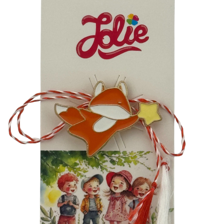 Martisor pentru copii, Jolie, Material Metal, Ambalaj Carton cu Design, Dimensiune Brosa Aproximativ 2x2 cm, Multicolor, Model Vulpe [2]