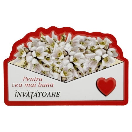 Sub 99 Lei - Martisor pentru Invatatoare, Flippy, Set 24 Bucati, Magnet Martisor pentru Frigider, Mesaj pentru Invatatoare, 10 x 6 cm, Alb Rosu