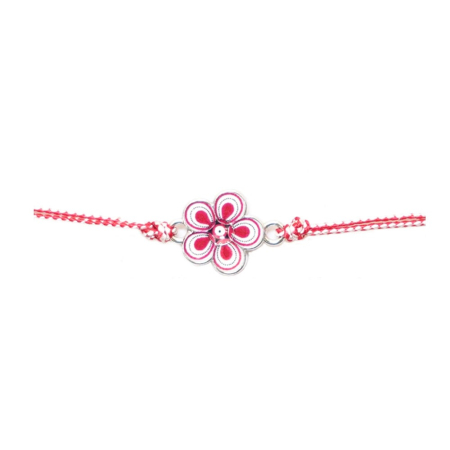 Martisor tip Bratara Traditionala cu Pandantiv, Jolie, Model Floare, Snur Impletit Alb/Rosu, Dimensiune Pandativ Aprox 2 cm, Ambalaj cu Design [1]