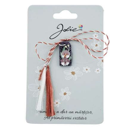 Sub 99 Lei - Martisor Traditional din Acril, Jolie, Model Orhidee, cu Snur Impletit Alb/Rosu, Pandantiv 2 cm, Albastru/Alb