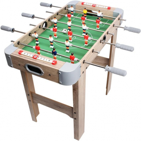 Jucarii, Copii & Bebe - Masa de Fotbal cu Teren si 18 Jucatori Flippy, 6 Manere, cu Tablou pentru Scor, din Metal, Lemn si ABS, 70 x 36 x 64 cm, cu Picioare, pentru copii/adulti, Gri