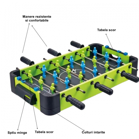 Masa de fotbal cu teren si 18 jucatori Flippy, 6 manere, cu Tablou Scor, din Metal si ABS, 70 x 59 x 64 cm, Design Multicolor, pentru copii/adulti, verde [1]
