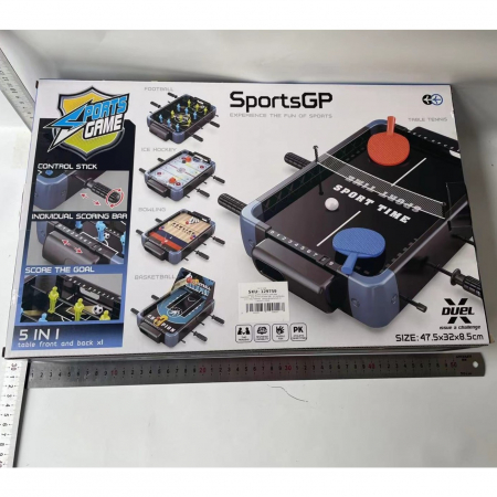 Masa de Joc 5in1 Flippy, cu Teren Schimbabil de Fotbal, Basket, Bowling, Curling si Hockey, cu Tablou Scor, din ABS, 47.5x32x8.5 cm, Design Multicolor, pentru Copii/ Adulti [2]