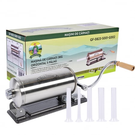 Masini de carnati si accesorii - Masina de carnati 3 kg orizontal, 5 palnii (10,15,19,22,25)