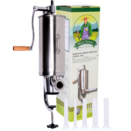 Pentru Casa si Camping - Masina de carnati 3 kg vertical, 5 palnii (10,15,19,22,25)