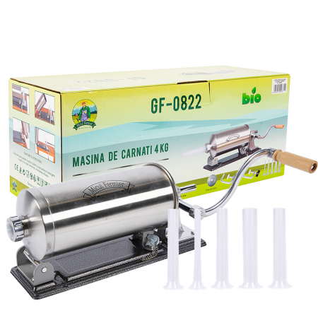 Pentru Casa si Camping - Masina de carnati 4 kg orizontal, 5 palnii (10,17,21,25,29)