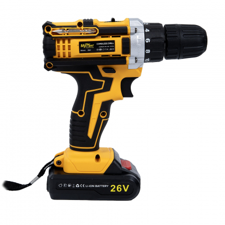 Masina de gaurit si insurubat cu 2 acumulatori Mustang 26 V, 10 mm, cutie transport [3]