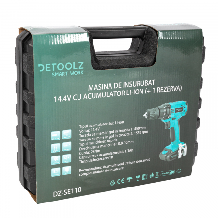 Masina de gaurit si insurubat cu acumulator Detoolz, 14.4V Li-ion,1.3 Ah, 2 acumulatori [10]