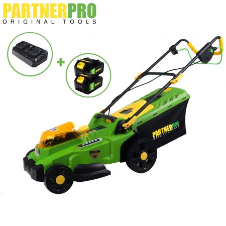Gradina - Masina de tuns gazon pe acumulator PARTNERPRO PP8A110-J , 2x20V 4Ah, 1 incarcator dublu, 3300 rpm , 35 L