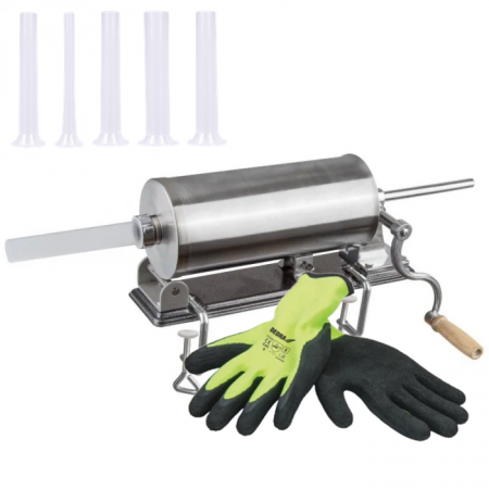 Pentru Casa si Camping - Masina de umplut carnati 3 kg orizontal cu blat + Manusi