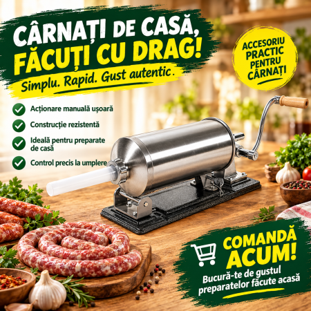 Aparate de umplut cârnați și accesorii - Masina de umplut carnati 5,5 kg orizontal, 5 palnii incluse