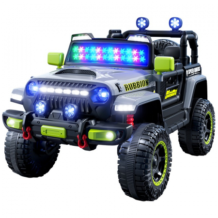 Jucarii, Copii & Bebe - Mașină Electrică pentru Copii, Flippy, Off-Road, Conectare Bluetooth, telecomandă, Tracțiune Integrală, Lumina Intermitenta, Baterie 12V 7Ah, 120x63x68cm, Gri