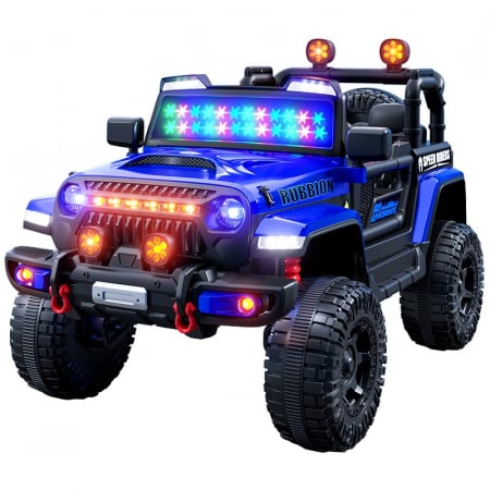 Jucarii, Copii & Bebe - Mașină Electrică pentru Copii, Flippy, Off-Road, Conectare Bluetooth, telecomandă, Tracțiune Integrală, Lumina Intermitenta, Baterie 12V 7Ah, 120x63x68cm, Albastru