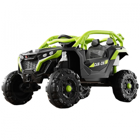 Jucarii, Copii & Bebe - Masina Electrica pentru Copii, Flippy, Tip Buggy/UTV Off-Road Dual Drive, Conectare Bluetooth, Telecomanda, Lumina Intermitenta si Muzica, Baterie 380*2, 6V 7Ah, 97 x 62 x 58 cm, Verde Negru