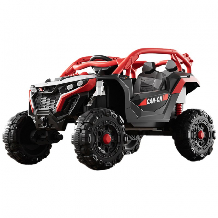 Jucarii, Copii & Bebe - Masina Electrica pentru Copii, Flippy, Tip Buggy/UTV Off-Road Dual Drive, Conectare Bluetooth, Telecomanda, Lumina Intermitenta si Muzica, Baterie 380*2, 6V 7Ah, 97 x 62 x 58 cm, Rosu Negru