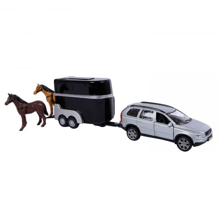 Masinute - Machete - Masina metalica  Volvo XC90 cu Remorca pentru Cai - Kids Globe (27 cm)